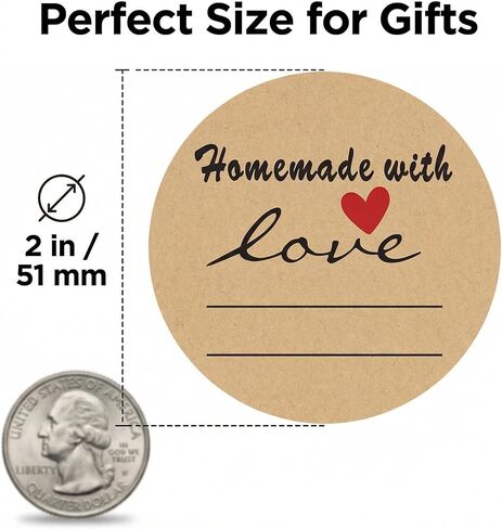 2 Inch Natural Brown Kraft Stickers (500 Per Roll), Homemade with Love Sticker with Lines for Writing (Permanent Adhesive) for Store Owners, Crafts, Organizing, Jar and Canning Labels in Saudi Arabia