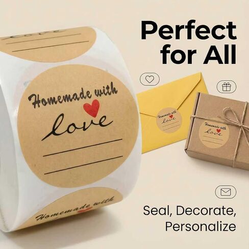 2 Inch Natural Brown Kraft Stickers (500 Per Roll), Homemade with Love Sticker with Lines for Writing (Permanent Adhesive) for Store Owners, Crafts, Organizing, Jar and Canning Labels in Saudi Arabia