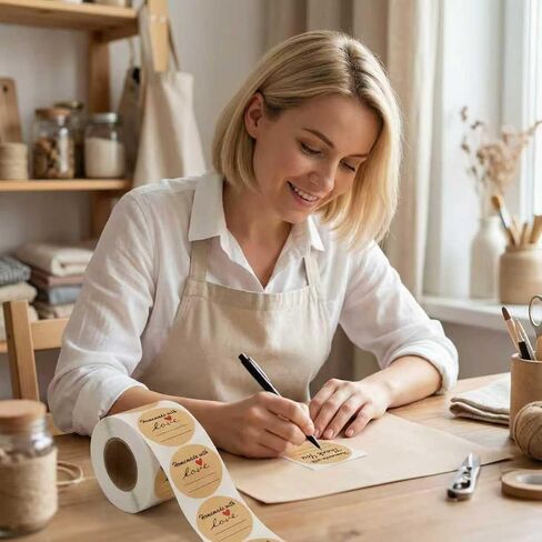 2 Inch Natural Brown Kraft Stickers (500 Per Roll), Homemade with Love Sticker with Lines for Writing (Permanent Adhesive) for Store Owners, Crafts, Organizing, Jar and Canning Labels in Saudi Arabia