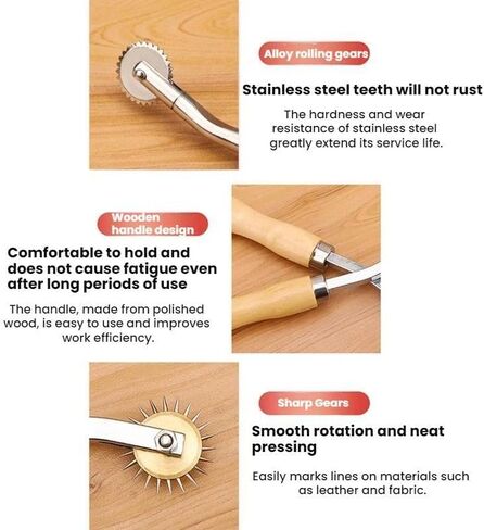 Leather Marking Wheel Tailoring Pattern Making Tool Roller, Style: Standard Steel Tooth Handle in Kuwait