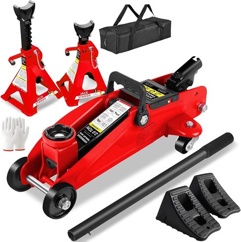 2 Ton Low Profile Floor Jack, 4000 lbs - Lifting Range 5.3"-13" with 8pc Tire Kit, Gloves, Bag - Blue in Saudi Arabia
