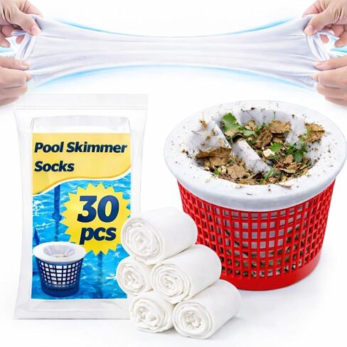 Sukh Pool Skimmer Socks Filte - 30PCS Saver Pool Socks Skimmer Filters Baskets Sleeves Cleans Debris,Capture Leaves Hair and Other Particle for In-Ground,Above Ground in Kuwait
