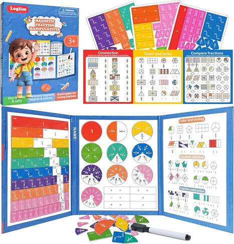 Magnetic Fraction Demonstration Book, Magnetic Fraction Playbook, Montessori Magnetic Fraction Tiles Book for Kids, Fraction Manipulatives for Elementary School in Saudi Arabia