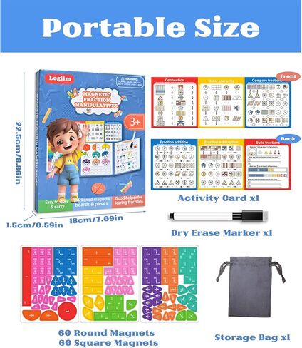 Magnetic Fraction Demonstration Book, Magnetic Fraction Playbook, Montessori Magnetic Fraction Tiles Book for Kids, Fraction Manipulatives for Elementary School in Saudi Arabia