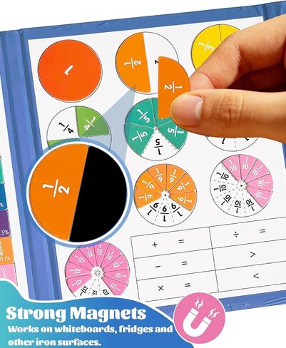 Magnetic Fraction Demonstration Book, Magnetic Fraction Playbook, Montessori Magnetic Fraction Tiles Book for Kids, Fraction Manipulatives for Elementary School in Saudi Arabia