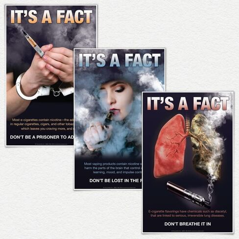 ToucanEd Quit Vaping Posters Set of Three―quit vaping – e-cigarette risks – vaping hazards – school nurse office decorations, classrooms, clinics, anti-vaping campaigns in Saudi Arabia