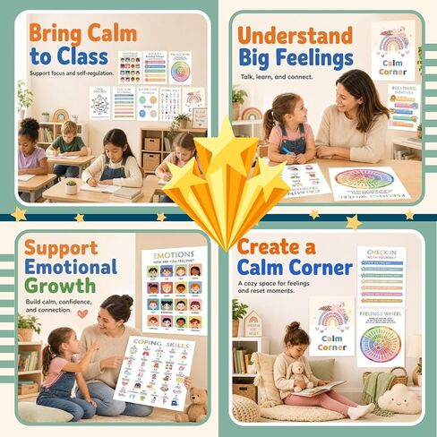 XXBUSSING Calming Corner Posters for Classroom, 12 Pcs Toddler Learning Posters Feelings Chart for Kids Homeschool Calm down Corner Supplies Learning Wall Decor for Classroom in Kuwait
