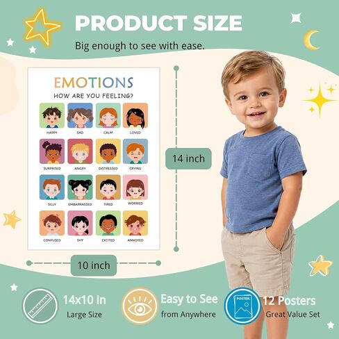 XXBUSSING Calming Corner Posters for Classroom, 12 Pcs Toddler Learning Posters Feelings Chart for Kids Homeschool Calm down Corner Supplies Learning Wall Decor for Classroom in Kuwait