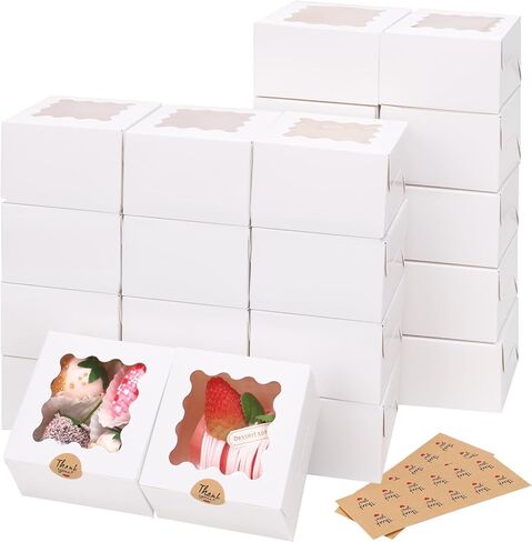 Moretoes 80pcs Small Cookie Boxes 4x4x2.5in White Bakery Boxes with Window Treat Boxes Cake Boxes for Dessert Pastry Macaron in Saudi Arabia
