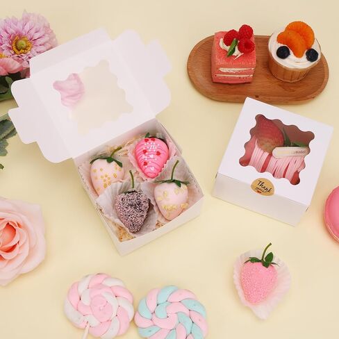Moretoes 80pcs Small Cookie Boxes 4x4x2.5in White Bakery Boxes with Window Treat Boxes Cake Boxes for Dessert Pastry Macaron in Saudi Arabia