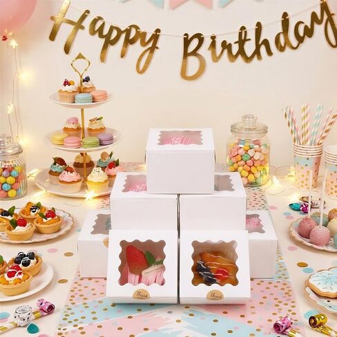 Moretoes 80pcs Small Cookie Boxes 4x4x2.5in White Bakery Boxes with Window Treat Boxes Cake Boxes for Dessert Pastry Macaron in Saudi Arabia