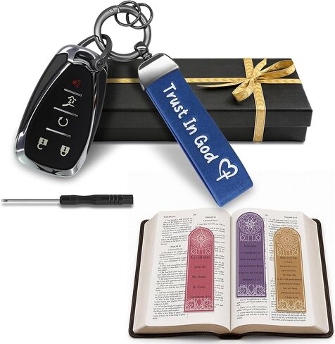 سلسلة مفاتيح Trust In God، إكسسوارات سلسلة مفاتيح مسيحية بتصميم قلب متقاطع، حلقة مفاتيح معدنية لمفاتيح السيارة ومفاتيح المنزل، هدية حامل مفاتيح الإيمان خفيفة الوزن للرجال والنساء، منظم المفاتيح (أزرق) in Kuwait