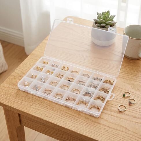 28-Grid Clear Plastic Organizer Box, Secure Storage Container with Fixed Dividers for Beads, Jewelry & Crafts - Spill-Proof Compartments for Small Parts Organization in Saudi Arabia