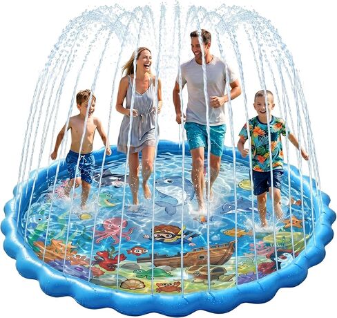 87" Splash Pad for Kids and Adults, Extra Large Sprinkler Water Toys for Backyard Outside, Non-Slip Wading Pool for Toddlers 1-3 4-8, Summer Outdoor Family Water Park in Saudi Arabia