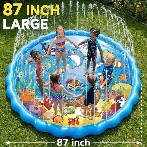 87" Splash Pad for Kids and Adults, Extra Large Sprinkler Water Toys for Backyard Outside, Non-Slip Wading Pool for Toddlers 1-3 4-8, Summer Outdoor Family Water Park in Saudi Arabia