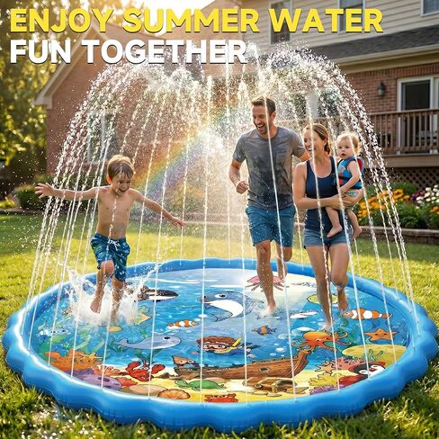 87" Splash Pad for Kids and Adults, Extra Large Sprinkler Water Toys for Backyard Outside, Non-Slip Wading Pool for Toddlers 1-3 4-8, Summer Outdoor Family Water Park in Saudi Arabia