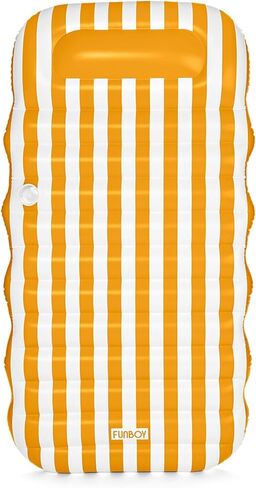 FUNBOY Yellow & White Cabana Striped Flat Lounger Pool Float with Built-in Pillow 70" for Adults Swimming Pool Accessories & Tanning Pool Float for Pool Party & Summer in Kuwait