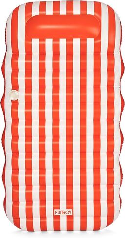 FUNBOY Yellow & White Cabana Striped Flat Lounger Pool Float with Built-in Pillow 70" for Adults Swimming Pool Accessories & Tanning Pool Float for Pool Party & Summer in Kuwait