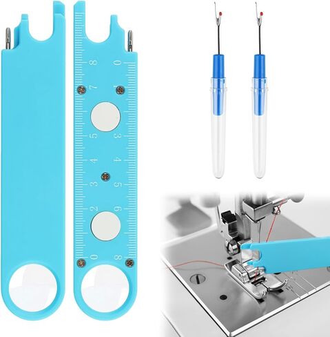 Sewing Machine Needle Threader with Magnifier, 3 in 1 Quick Threading Tool with Magnetic Mount & Integrated Ruler, Anti-Prick Stitch Insertion Kit with 2 Seam Rippers for Quilting in Saudi Arabia