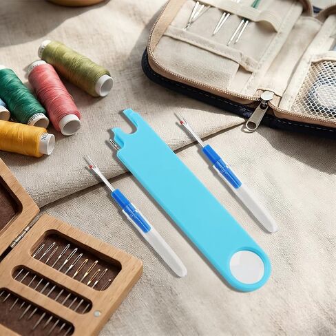 Sewing Machine Needle Threader with Magnifier, 3 in 1 Quick Threading Tool with Magnetic Mount & Integrated Ruler, Anti-Prick Stitch Insertion Kit with 2 Seam Rippers for Quilting in Saudi Arabia