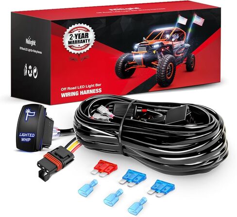 Nilight 16AWG Lighted Whip Wiring Harness Kit with Pulse Power Plug Connector 12V On Off 5Pin Rocker Switch Relay Fuse for Polaris RZR General Ranger Pulse Bus bar - 2 Leads Blue in Kuwait