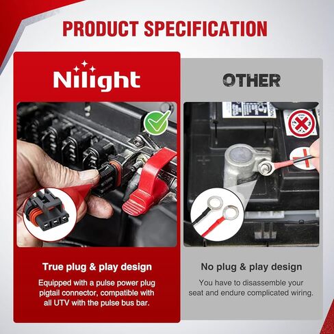 Nilight 16AWG Lighted Whip Wiring Harness Kit with Pulse Power Plug Connector 12V On Off 5Pin Rocker Switch Relay Fuse for Polaris RZR General Ranger Pulse Bus bar - 2 Leads Blue in Kuwait