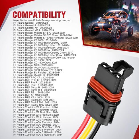 Nilight 16AWG Lighted Whip Wiring Harness Kit with Pulse Power Plug Connector 12V On Off 5Pin Rocker Switch Relay Fuse for Polaris RZR General Ranger Pulse Bus bar - 2 Leads Blue in Kuwait