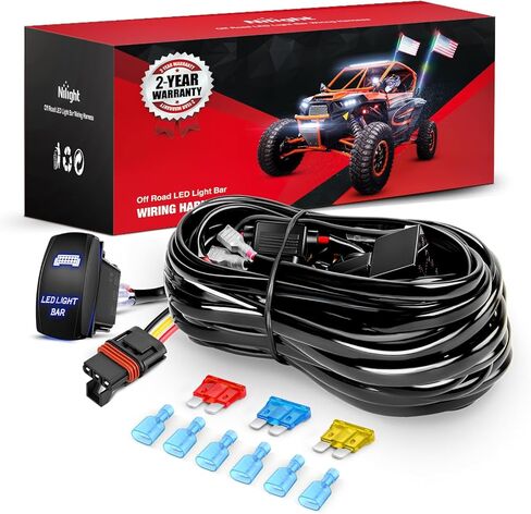 Nilight 16AWG Lighted Whip Wiring Harness Kit with Pulse Power Plug Connector 12V On Off 5Pin Rocker Switch Relay Fuse for Polaris RZR General Ranger Pulse Bus bar - 2 Leads Blue in Kuwait