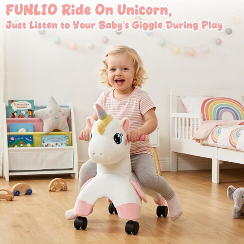 FUNLIO Unicorn Ride On Toys, Toddler Ride On Toys with 360° Wheels, Toddler Bike Designed to Develop Balance & Coordination, for Indoor/Outdoor Play, Easy to Assemble, CPC & CE Certified in Saudi Arabia