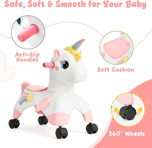 FUNLIO Unicorn Ride On Toys, Toddler Ride On Toys with 360° Wheels, Toddler Bike Designed to Develop Balance & Coordination, for Indoor/Outdoor Play, Easy to Assemble, CPC & CE Certified in Saudi Arabia