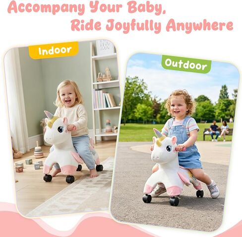 FUNLIO Unicorn Ride On Toys, Toddler Ride On Toys with 360° Wheels, Toddler Bike Designed to Develop Balance & Coordination, for Indoor/Outdoor Play, Easy to Assemble, CPC & CE Certified in Saudi Arabia