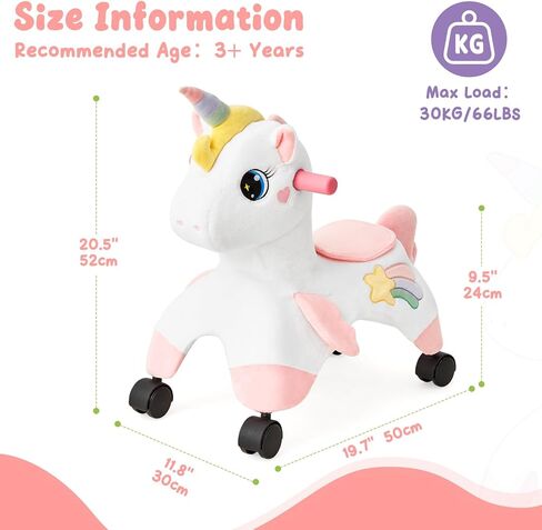 FUNLIO Unicorn Ride On Toys, Toddler Ride On Toys with 360° Wheels, Toddler Bike Designed to Develop Balance & Coordination, for Indoor/Outdoor Play, Easy to Assemble, CPC & CE Certified in Saudi Arabia