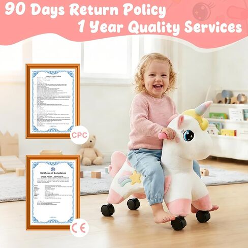 FUNLIO Unicorn Ride On Toys, Toddler Ride On Toys with 360° Wheels, Toddler Bike Designed to Develop Balance & Coordination, for Indoor/Outdoor Play, Easy to Assemble, CPC & CE Certified in Saudi Arabia