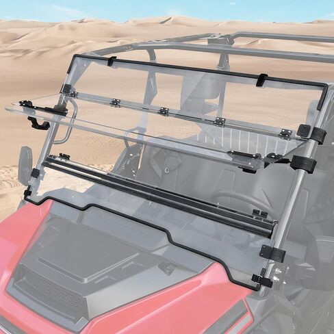 SAUTVS Flip Up الزجاج الأمامي لسيارة Honda Pioneer 1000-3 1000-5 2016-2025، Pioneer 1000-6 2023-2026، ملحقات الزجاج الأمامي الشفاف المطلي بالبوليستر 1/5 بوصة، يمكن إغلاقها أو تهويتها أو فتحها بالكامل in Kuwait