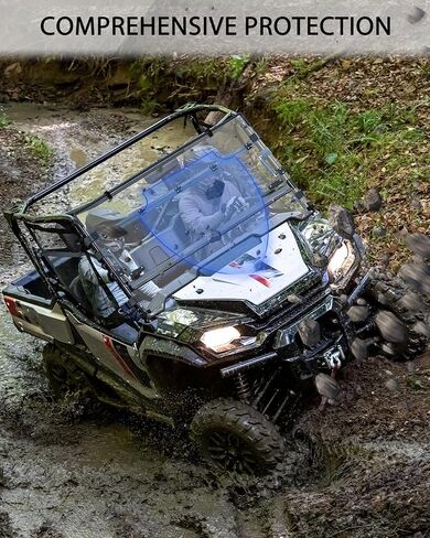 SAUTVS Flip Up الزجاج الأمامي لسيارة Honda Pioneer 1000-3 1000-5 2016-2025، Pioneer 1000-6 2023-2026، ملحقات الزجاج الأمامي الشفاف المطلي بالبوليستر 1/5 بوصة، يمكن إغلاقها أو تهويتها أو فتحها بالكامل in Kuwait