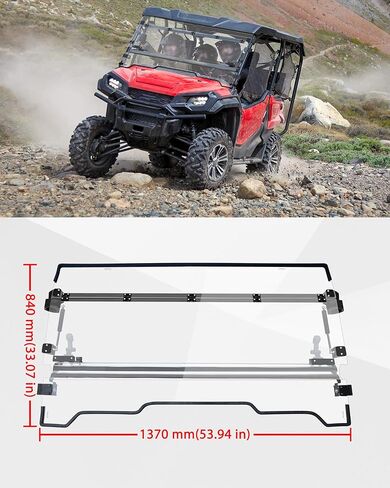 SAUTVS Flip Up الزجاج الأمامي لسيارة Honda Pioneer 1000-3 1000-5 2016-2025، Pioneer 1000-6 2023-2026، ملحقات الزجاج الأمامي الشفاف المطلي بالبوليستر 1/5 بوصة، يمكن إغلاقها أو تهويتها أو فتحها بالكامل in Kuwait