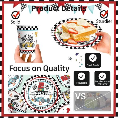 cocomigo 170Pcs Two Fast Birthday Decor, 2 Fast Birthday Decorations Include Plate Cup Napkin Backdrop Banner Tablecloth Balloon Cutlery and Topper in Saudi Arabia