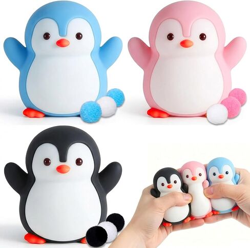 Cute Penguin Squishy Toys,Squeeze Toys 3Pcs- Ultra-Soft Squishy Stress Relief Toys Ultra-Soft Squishy Stress Relief Toys, Soft Silicone Squeeze Gifts for Teens, and Adults in Saudi Arabia