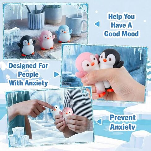 Cute Penguin Squishy Toys,Squeeze Toys 3Pcs- Ultra-Soft Squishy Stress Relief Toys Ultra-Soft Squishy Stress Relief Toys, Soft Silicone Squeeze Gifts for Teens, and Adults in Saudi Arabia