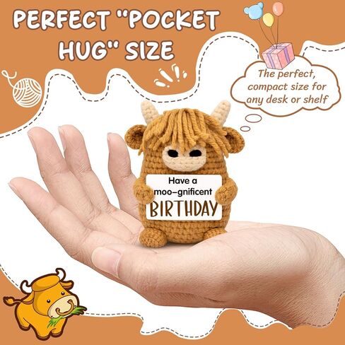 Funny Birthday Gifts for Women Best Friend - Cute Highland Cow Desk Decor - Gag Gift Idea - Crochet Animal Card Alternative in Saudi Arabia