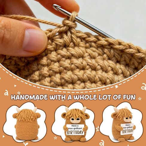 Funny Birthday Gifts for Women Best Friend - Cute Highland Cow Desk Decor - Gag Gift Idea - Crochet Animal Card Alternative in Saudi Arabia