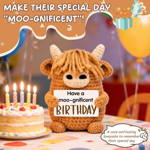 Funny Birthday Gifts for Women Best Friend - Cute Highland Cow Desk Decor - Gag Gift Idea - Crochet Animal Card Alternative in Saudi Arabia