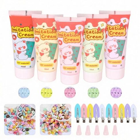 5 Pcs 50g Fake Whipped Cream Glue Toys Decoden Cream,Charm Craft Resin Decoration for Phone Case Making Craft DIY, Hair Accessories, Decoration in Saudi Arabia