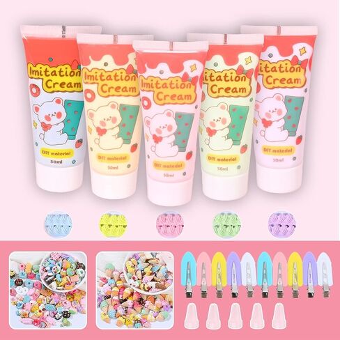5 Pcs 50g Fake Whipped Cream Glue Toys Decoden Cream,Charm Craft Resin Decoration for Phone Case Making Craft DIY, Hair Accessories, Decoration in Saudi Arabia