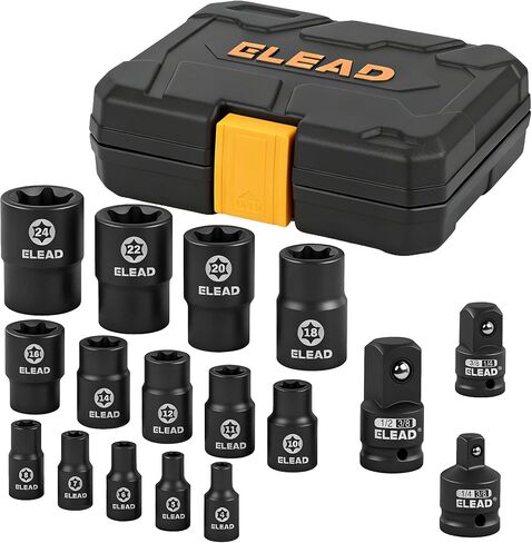 مجموعة مقابس E-Torx المقلوبة مكونة من 17 قطعة - مقابس أنثى Cr-V ممتازة من الفولاذ E4 - E24 نجمة لمفتاح الربط 1/2 3/8 1/4 مجموعة عزم الدوران الدقيقة مع حقيبة تخزين in Kuwait
