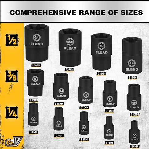 مجموعة مقابس E-Torx المقلوبة مكونة من 17 قطعة - مقابس أنثى Cr-V ممتازة من الفولاذ E4 - E24 نجمة لمفتاح الربط 1/2 3/8 1/4 مجموعة عزم الدوران الدقيقة مع حقيبة تخزين in Kuwait