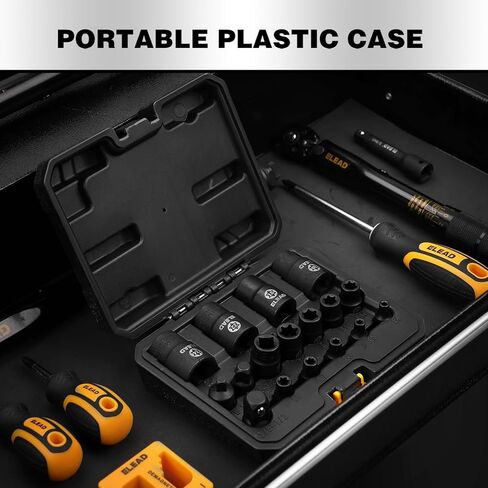 مجموعة مقابس E-Torx المقلوبة مكونة من 17 قطعة - مقابس أنثى Cr-V ممتازة من الفولاذ E4 - E24 نجمة لمفتاح الربط 1/2 3/8 1/4 مجموعة عزم الدوران الدقيقة مع حقيبة تخزين in Kuwait