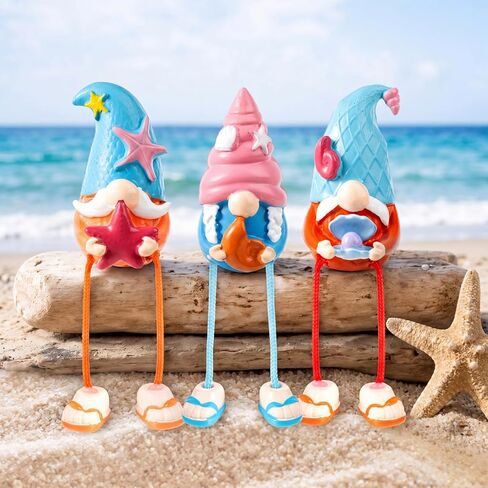 3 Pcs Beach Gnomes Resin Figurines Ocean Collectible Table Decorations Garden Sea Star Shell Gnome with Dangling Legs for Summer Home Office Kitchen Decorations Holiday Ornaments in Saudi Arabia