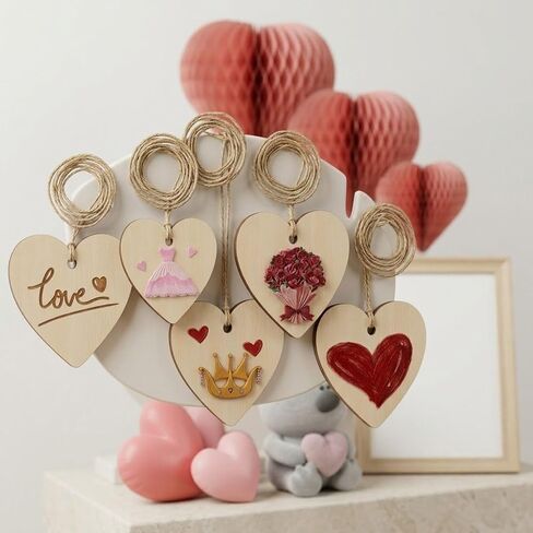 Unfinished Wooden Ornaments with Holes – 3.15 '' 50 Pcs DIY Paintable Wood Craft Decorations for Valentine’s Day, Christmas – Natural Hanging Shapes for Classroom Activities & Handmade Gifts in Saudi Arabia