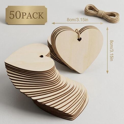 Unfinished Wooden Ornaments with Holes – 3.15 '' 50 Pcs DIY Paintable Wood Craft Decorations for Valentine’s Day, Christmas – Natural Hanging Shapes for Classroom Activities & Handmade Gifts in Saudi Arabia